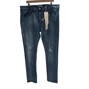 New Blue‎ Cult Men's Jeans 38 Distressed Straight Blue Grunge Retro Denim